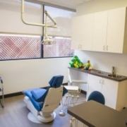 Vibrant dentist chair setup.